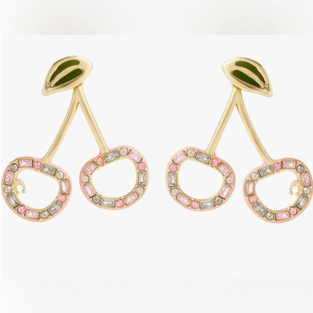 COACH Signature Cherry Drop Earrings Titanium With Multicolored Stone Accents - Picture 2 of 10